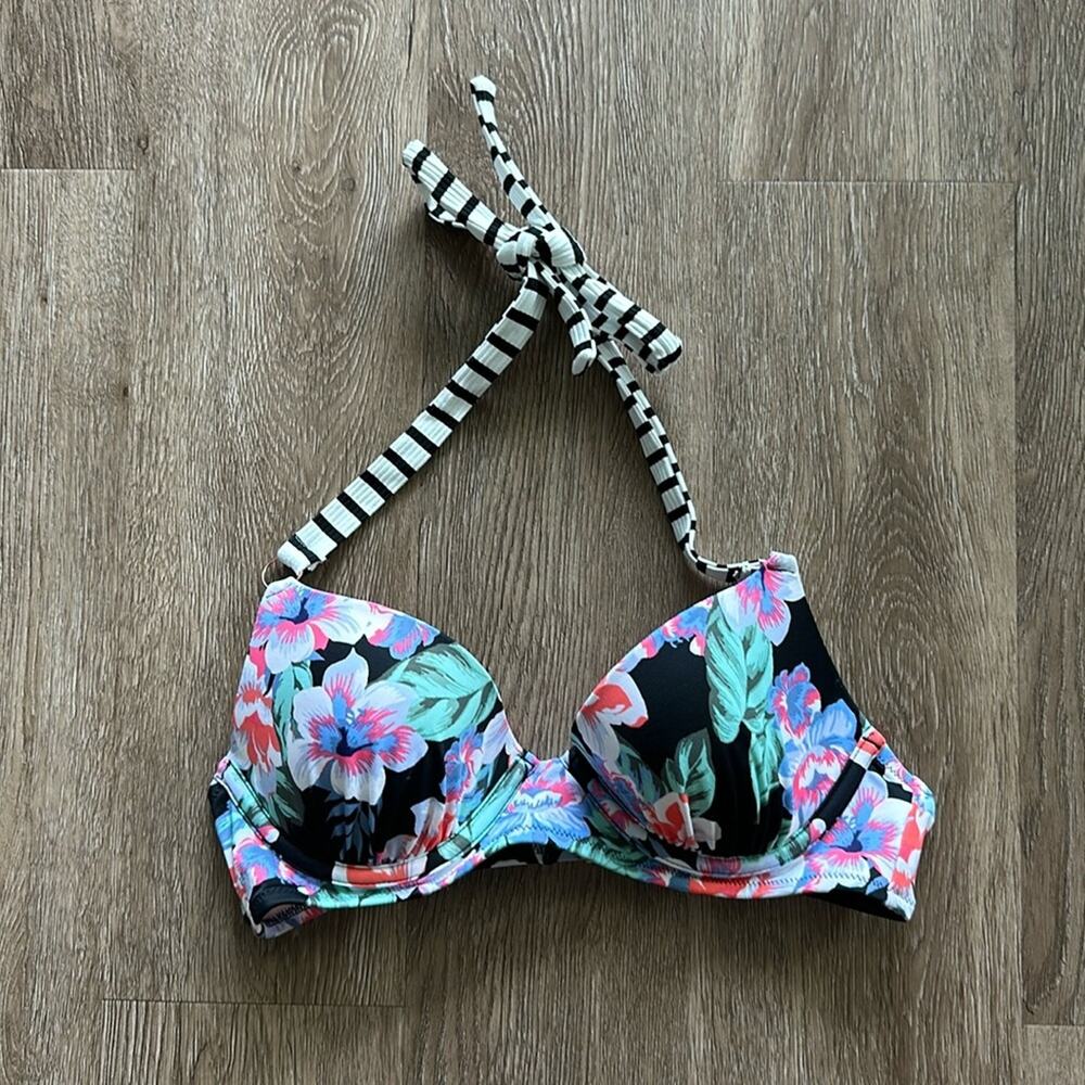 Shade & Shore Underwire Halter Bikini Top Floral Size 34B
